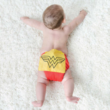 Baby in Wonder Woman Snap-in-One Cloth Diaper with Cape
