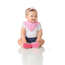 Bumkins Pink Waterproof Bandana Bib on Baby Girl