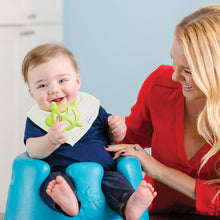 Baby Boy in Bumkins White Bandana Bib with Turtle Teether