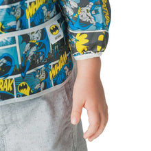 Close up of cuff on Batman sleeved bib